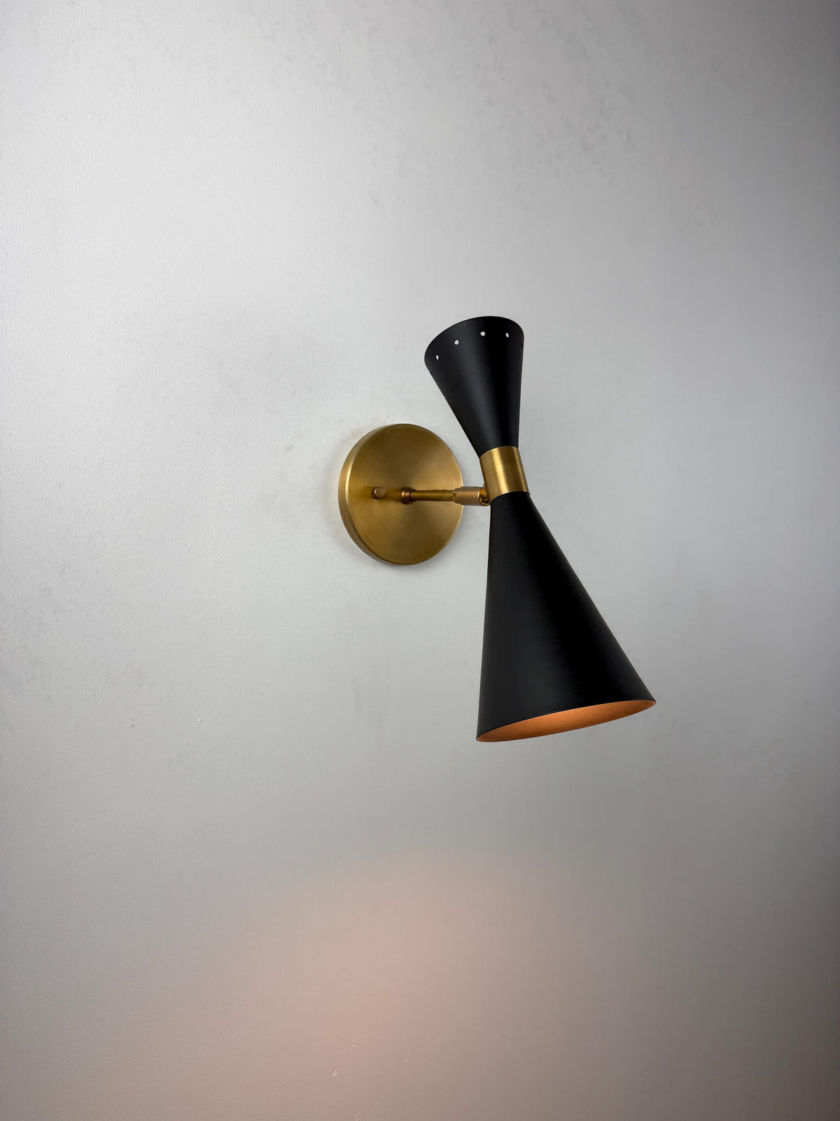 Italian Vintage Brass Wall Light With Black Decorative Shade - Ember Lighting