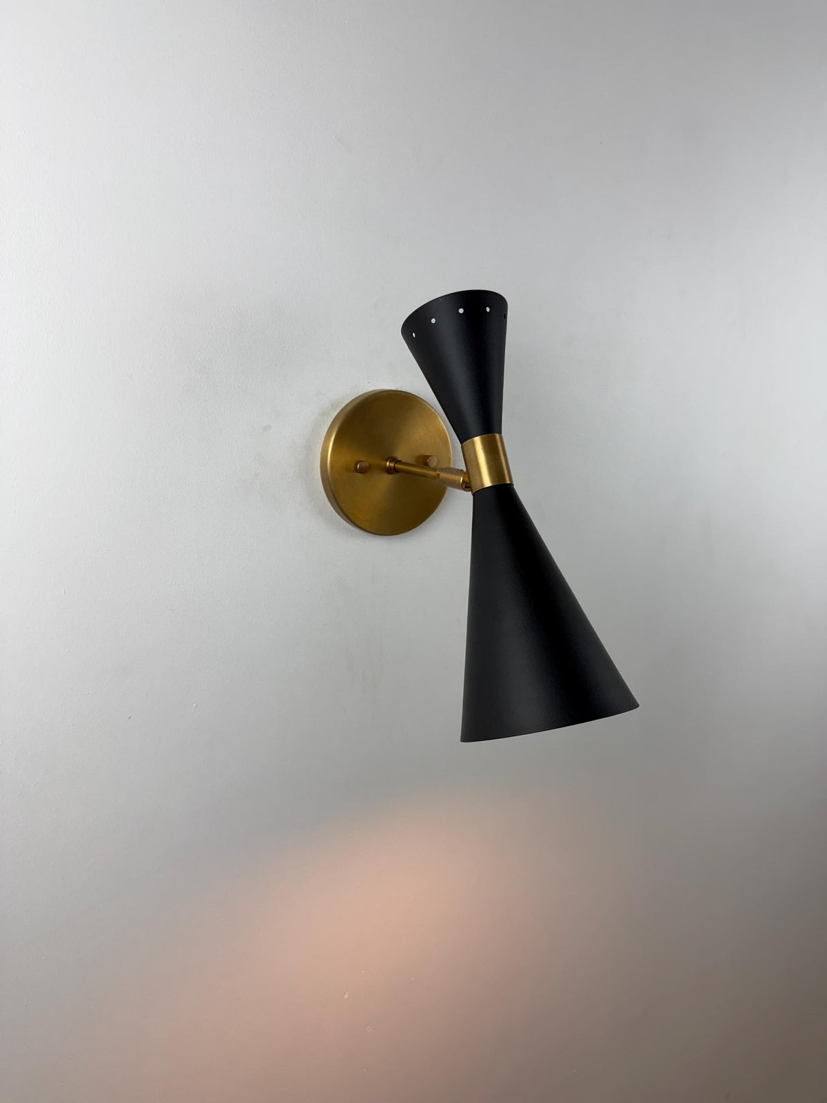 Italian Vintage Brass Wall Light With Black Decorative Shade - Ember Lighting