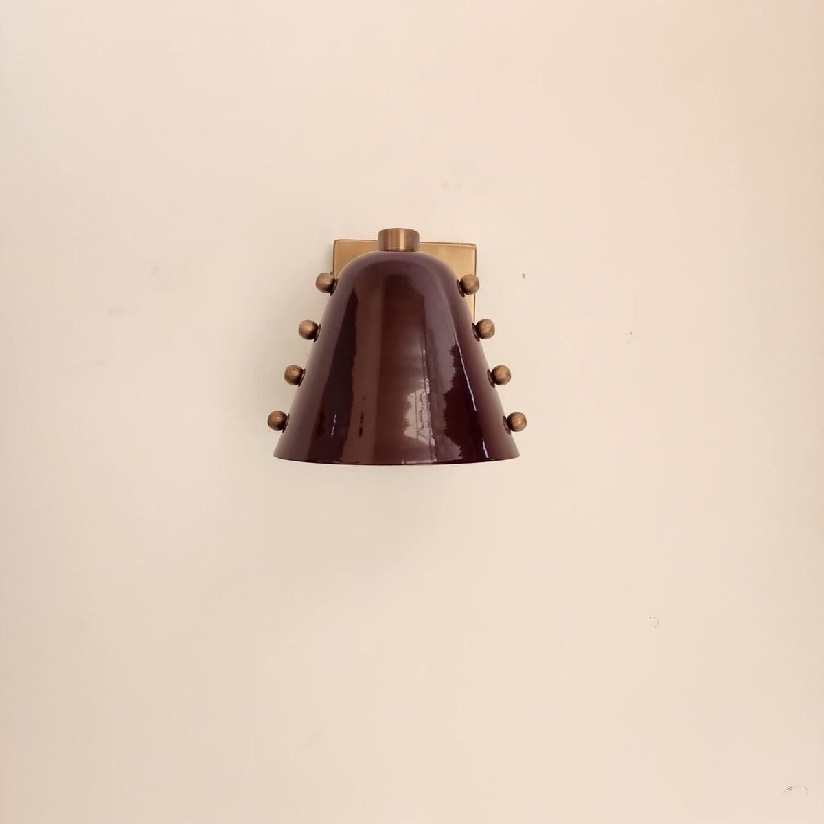 Handmade Brass Wall Sconce with Burgundy Cone Shade - Ember Lighting