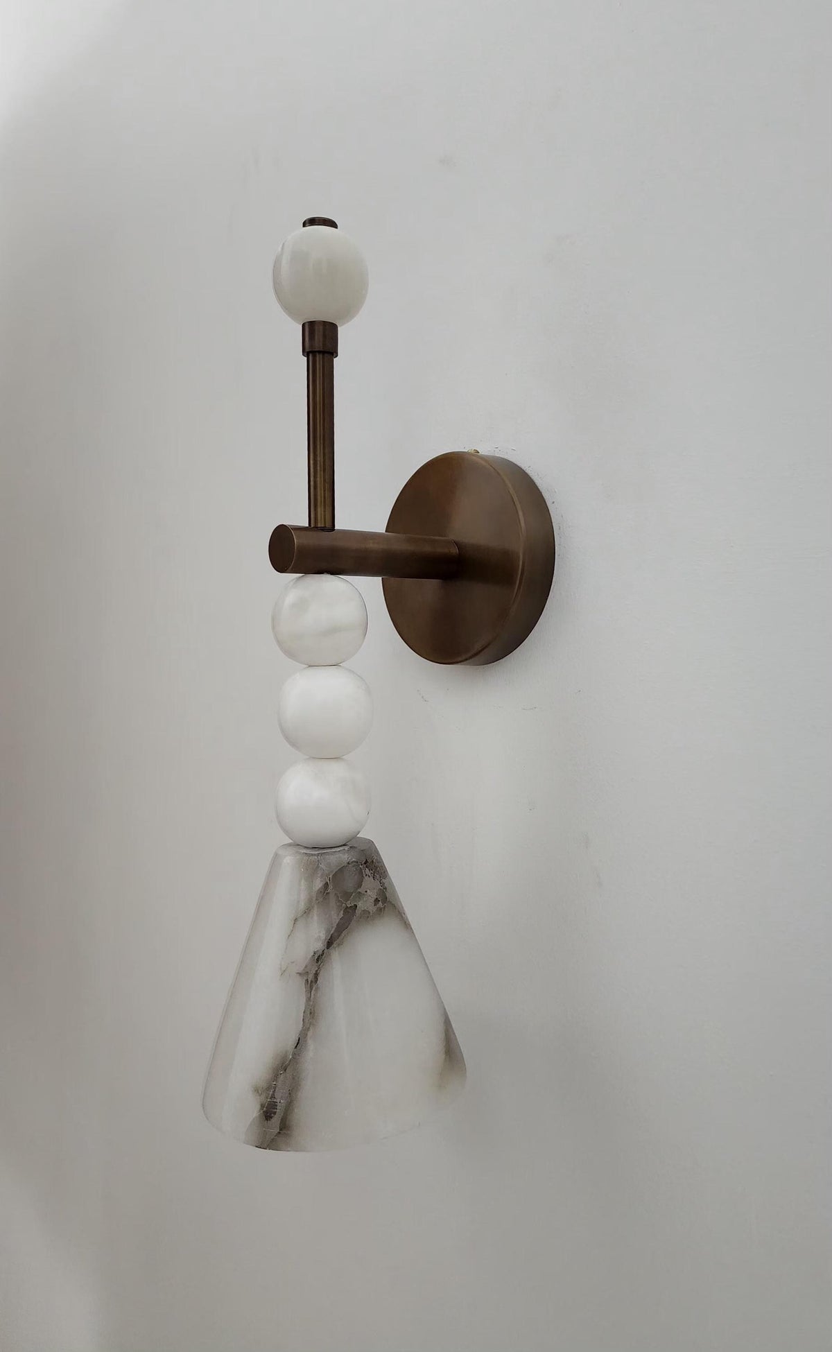 Sculptural Alabaster and Brass Wall Light for Bedroom - Ember Lighting