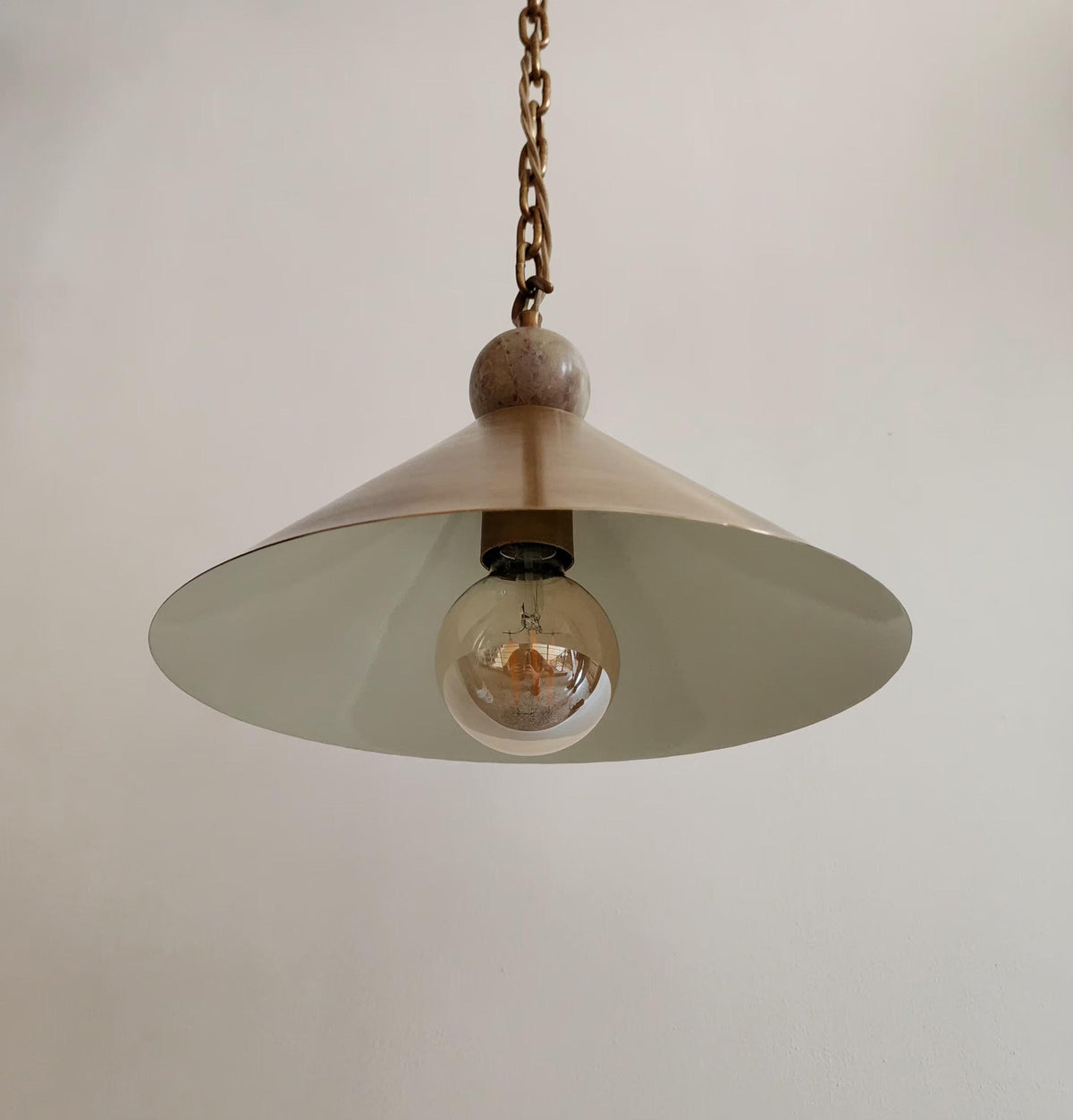 Solid Brass Cone Pendant With Natural Alabaster Finial - Ember Lighting