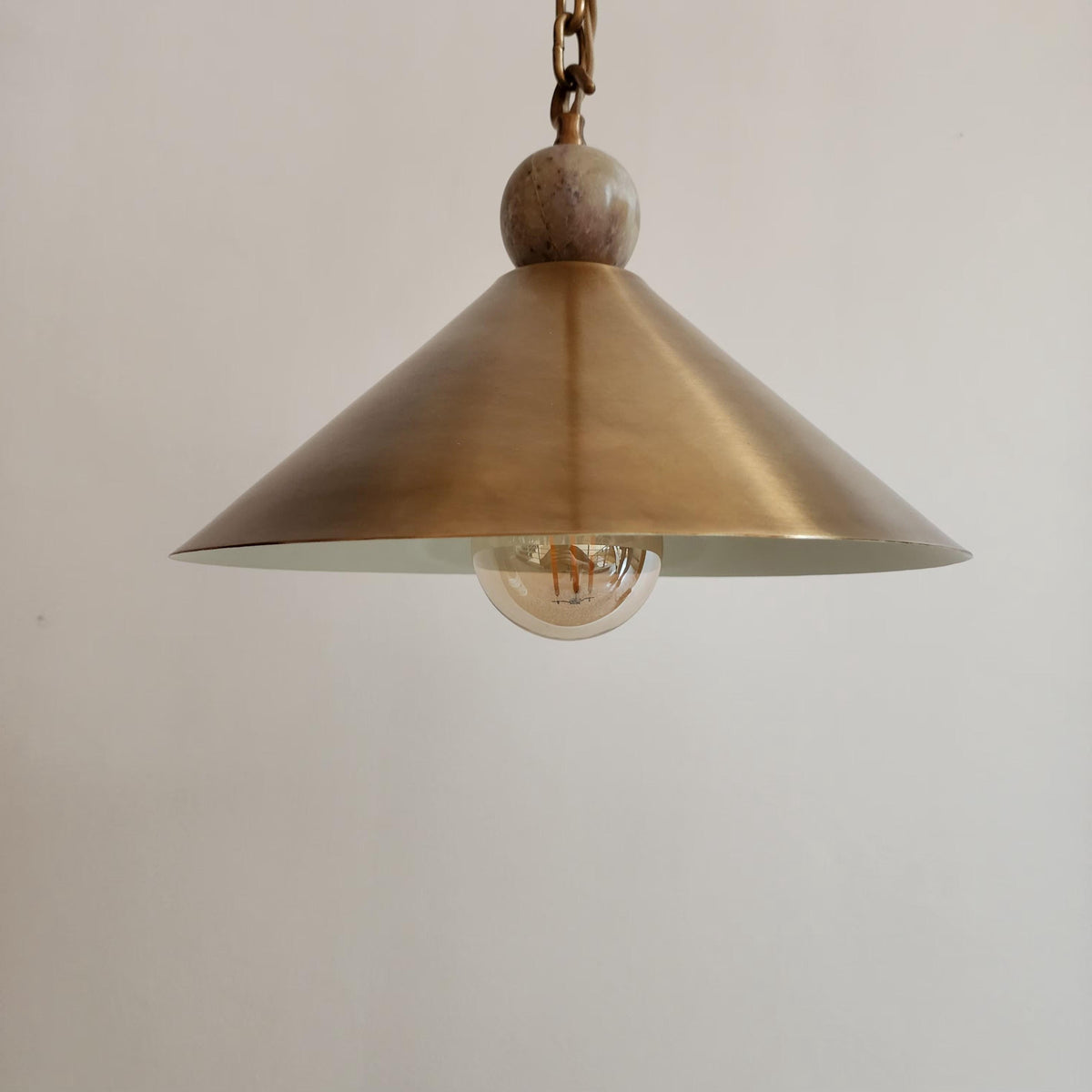 Solid Brass Cone Pendant With Natural Alabaster Finial - Ember Lighting