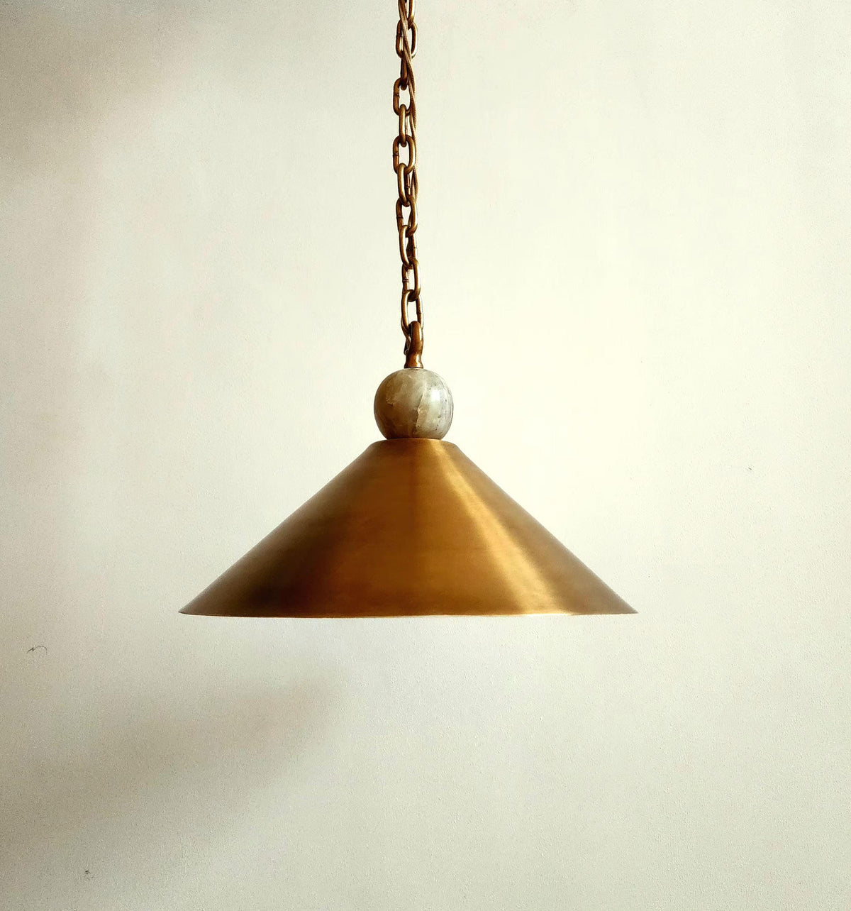 Solid Brass Cone Pendant With Natural Alabaster Finial - Ember Lighting