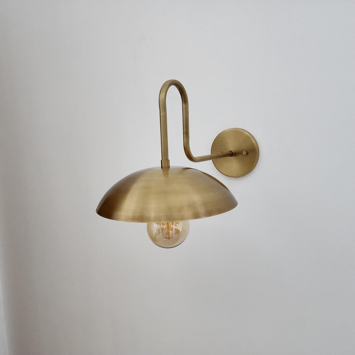 Vintage Curved Brass Wall Light with Handblown Glass | Ember Lighting