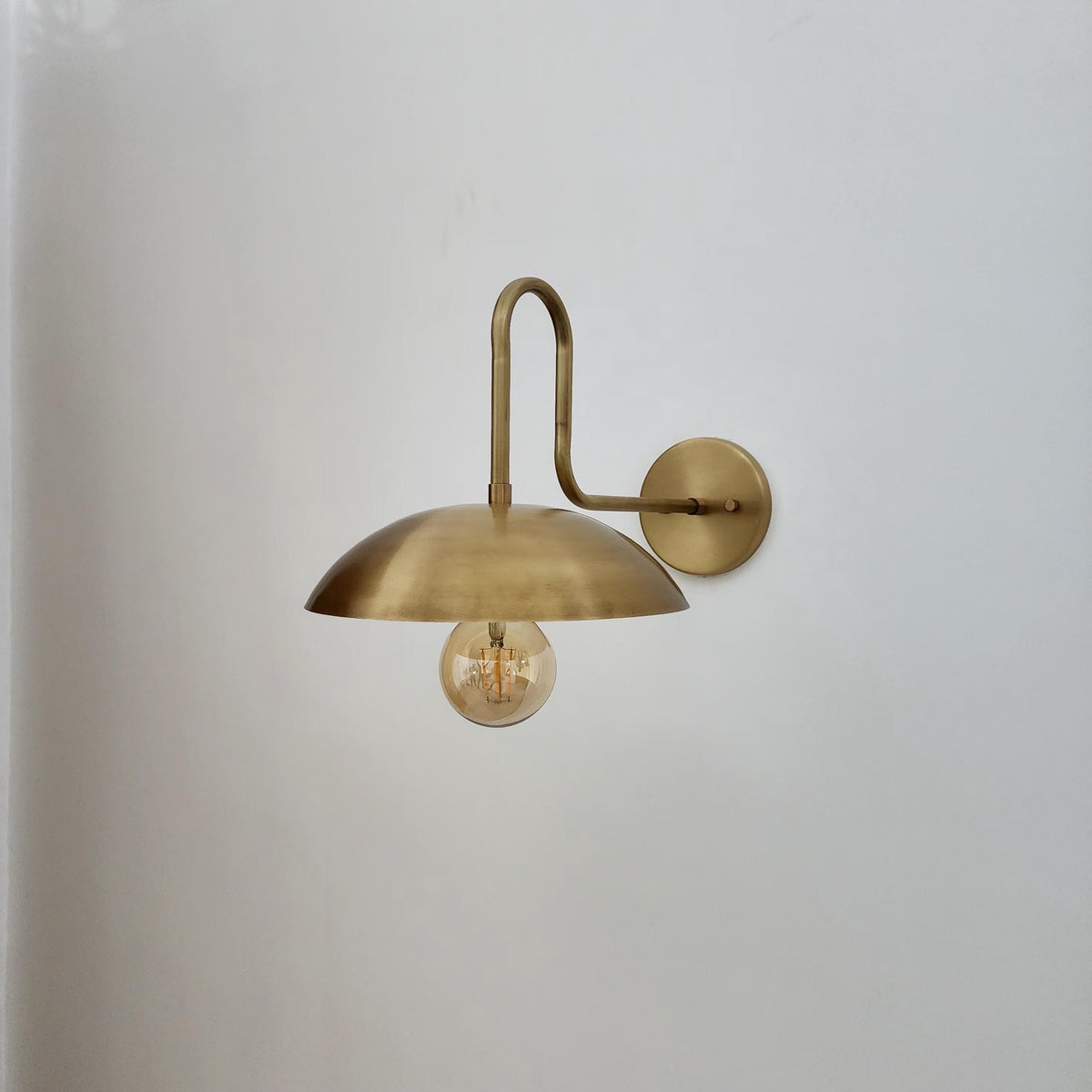 Vintage Curved Brass Wall Light with Handblown Glass | Ember Lighting