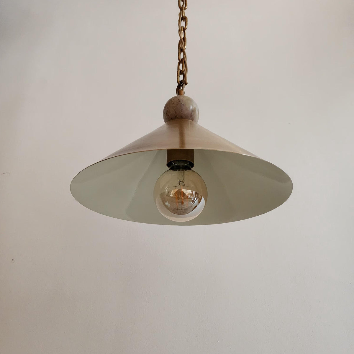 Vintage Inspired Brass Cone Ceiling Light With Marble Finial - Ember Lighting