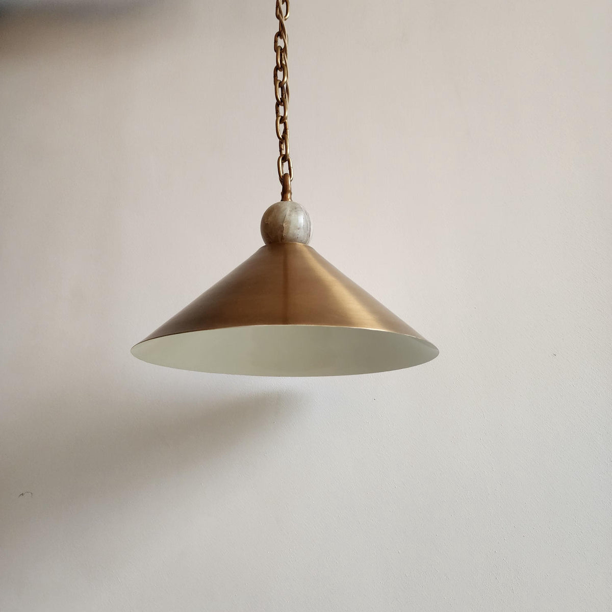 Vintage Inspired Brass Cone Ceiling Light With Marble Finial - Ember Lighting
